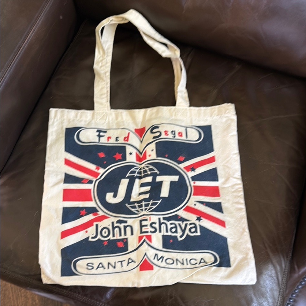 Cream and Blue Canvas Tote Bag with Graphic Design